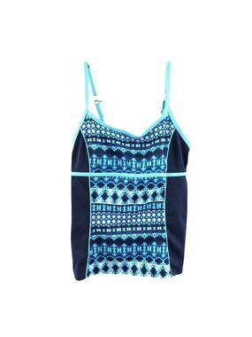 Lands End Swim Tankini Top Removable Cups Convertible Straps Geometric Blue 2